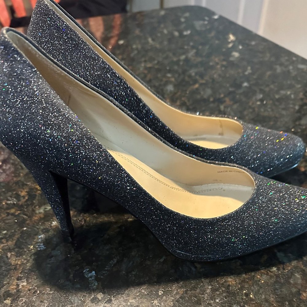 Ellen Tracy Cody Black Glitter Heels Size 9M
